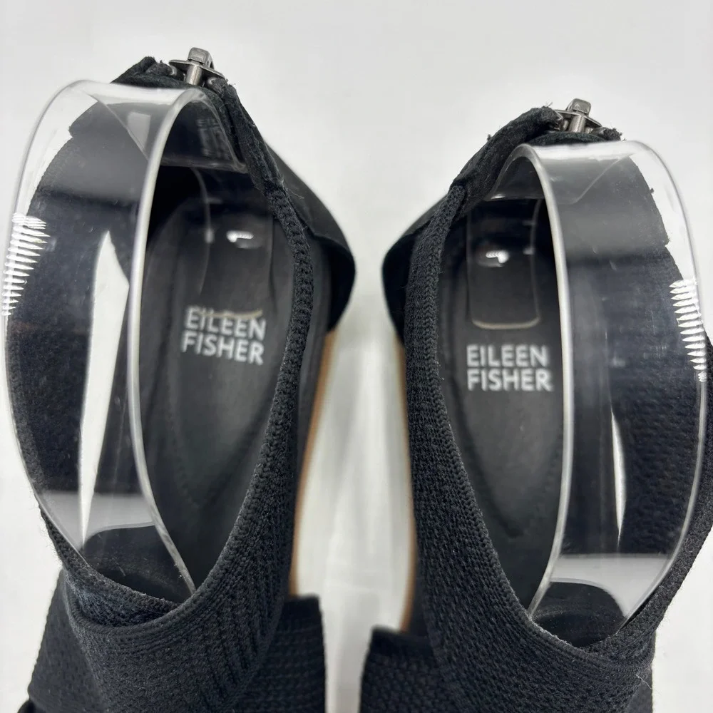 Eileen Fisher Black Stretch Mesh Crisscross Platform Sandals Size‎ 9.5 Zip Back